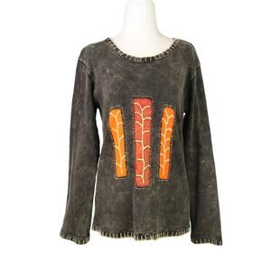 Vintage Y2K black stone washed hippy plant long sleeve t-shirt M